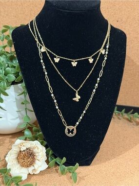 Gold Butterfly Multi-Layer Necklace Set